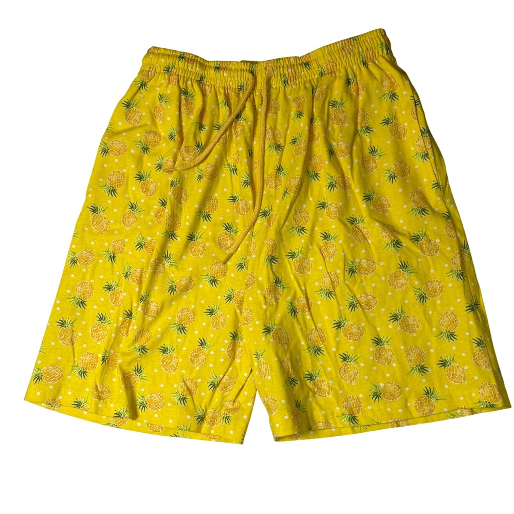 Cozee Corner Yellow Pineapple Polka Dot‎ Cotton Lounge Pajama Shorts Womens Med